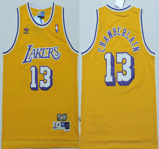 Los Angeles Lakers #13 Wilt Chamberlain 1996-97 Yellow Hardwood Classics Soul Swingman Throwback Jersey - Zenithce