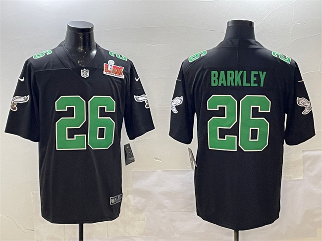 Philadelphia Eagles #26 Saquon Barkley Black 2025 Super Bowl LIX Patch Throwback Vapor Untouchable Limited Stitched Jersey - Zenithce