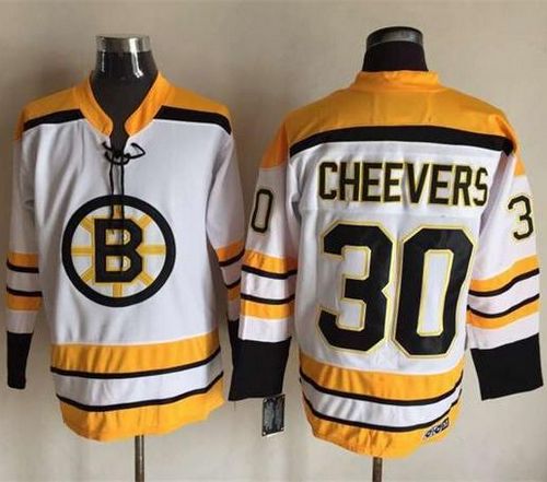 Bruins #30 Gerry Cheevers White CCM Throwback Stitched Jersey - Zenithce