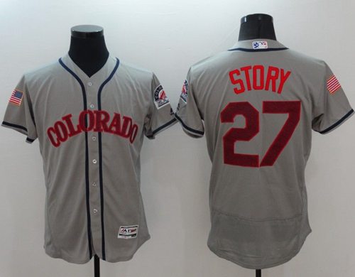 Rockies #27 Trevor Story Grey Fashion Stars Stripes Flexbase Authentic Stitched Jersey - Zenithce