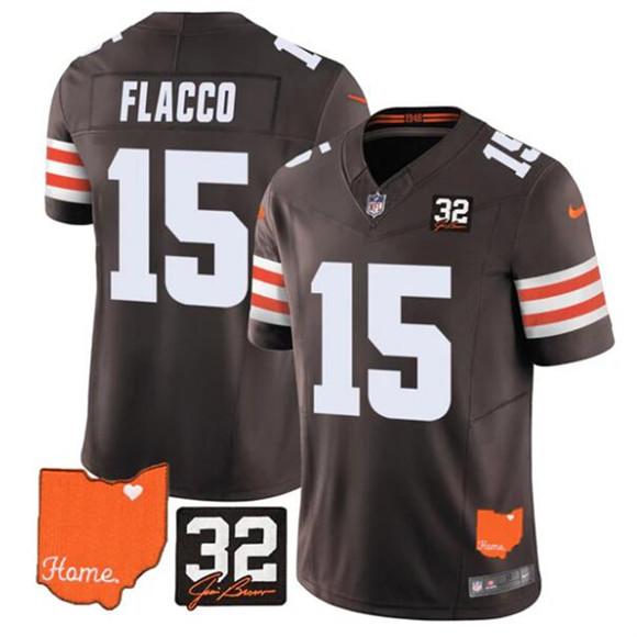 Cleveland Browns #15 Joe Flacco Brown 2025 F.U.S.E. With Jim Brown Memorial Home Patch Vapor Limited Football Stitched Jersey - Zenithce