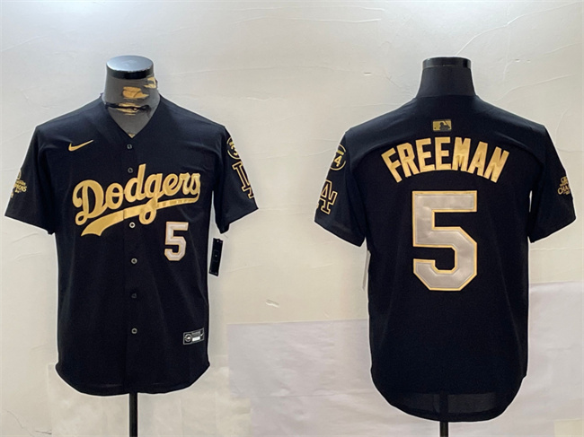 Los Angeles Dodgers #5 Freddie Freeman Black Gold 2024 World Series Champions With Fernando Memorial Patch Limited Stitched Jersey - Zenithce