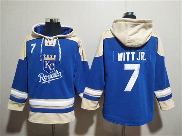Kansas City Royals #7 Bobby Witt Jr. Blue Ageless Must-Have Lace-Up Pullover Hoodie - Zenithce