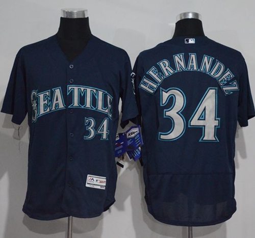 Mariners #34 Felix Hernandez Navy Blue Flexbase Authentic Collection Stitched Jersey - Zenithce
