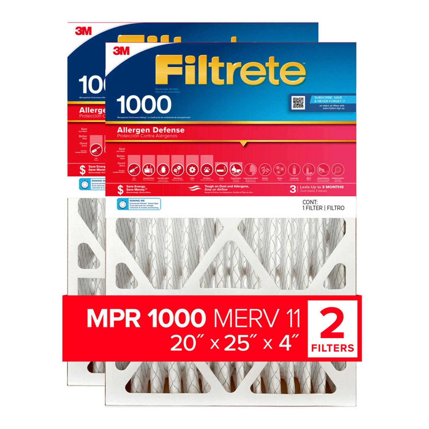 Filtrete 20-in W x 25-in L x 12 MERV 1550 MPR Allergen, Bacteria and Virus Electrostatic Pleated Air Filter - Zenithce
