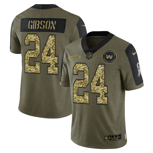 Washington Football Team #24 Antonio Gibson 2021 Olive Camo Salute To Service Limited Stitched Jersey - Zenithce