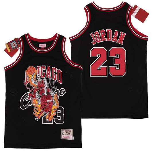 Chicago Bulls #23 Michael Jordan Black Hardwood Classics Skull Edition Jersey - Zenithce