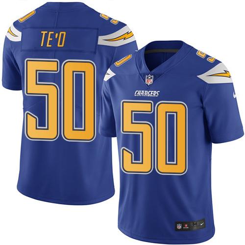 Chargers #50 Manti Te'o Electric Blue Stitched Limited Rush Nike Jersey - Zenithce
