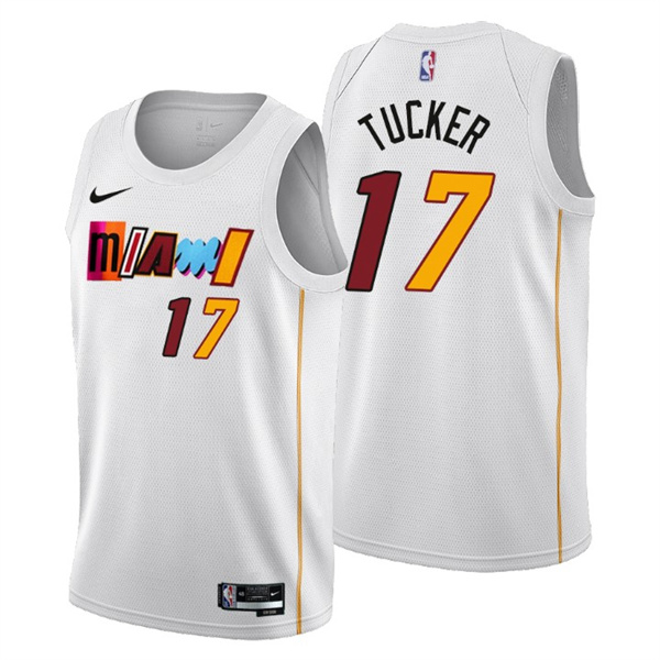Miami Heat #17 P.J. Tucker 2022-23 White City Edition Stitched Jersey - Zenithce