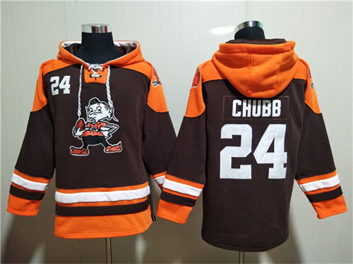 Cleveland Browns #24 Nick Chubb Brown Lace-Up Pullover Hoodie - Zenithce