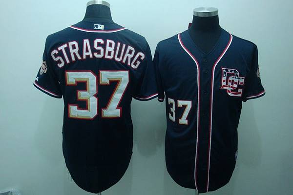 Nationals #37 Stephen Strasburg Blue Stitched Jersey - Zenithce