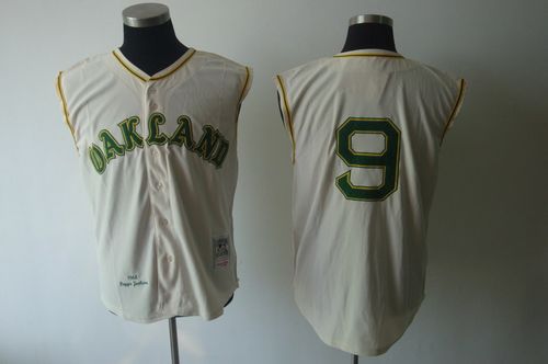 Mitchell And Ness 1968 Athletics #9 Reggie Jackson Cream Throwback Stitched Jersey - Zenithce