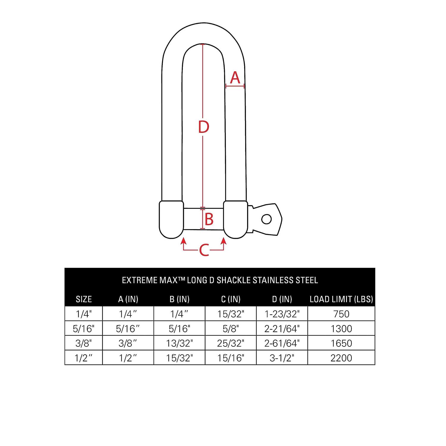 Extreme Max BoatTector Stainless Steel D Shackle 3006 - Zenithce