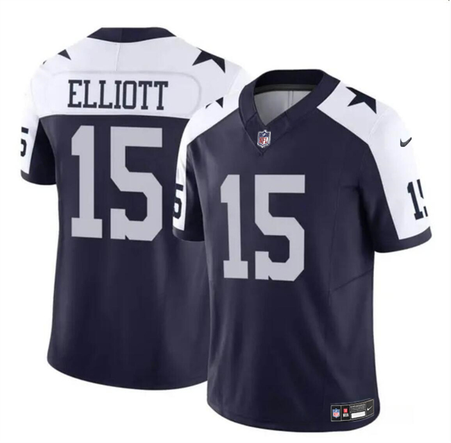 Dallas Cowboys #15 Ezekiel Elliott Navy White 2023 F.U.S.E Thanksgiving Vapor Limited Stitched Jersey - Zenithce
