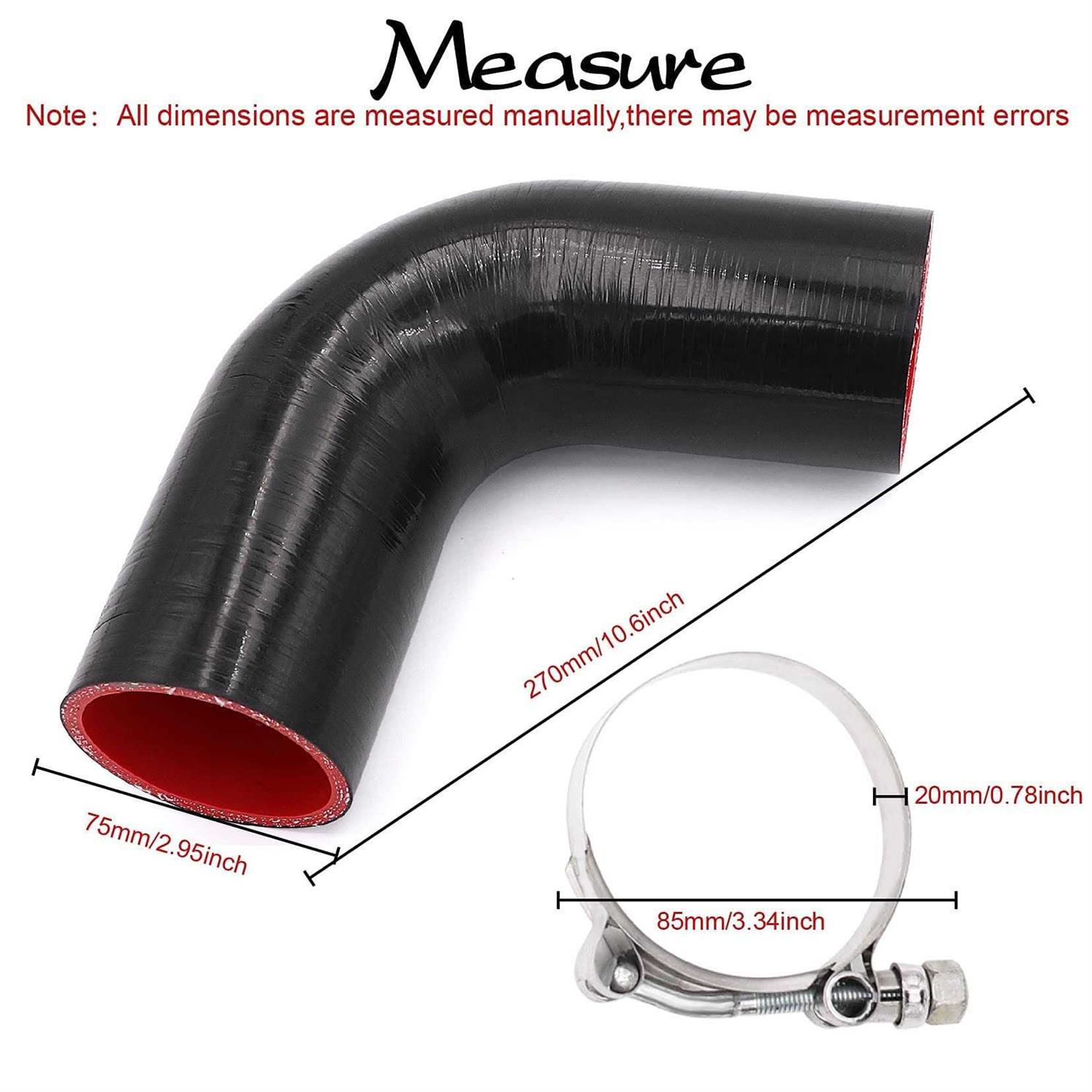 TuoLauthon 4-Ply 90 Degree Elbow Coupler Silicone Hose Length 102mm Thickness 5mm with 2 T-Bolt - Zenithce