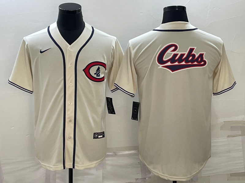 Chicago Cubs Cream Team Big Logo Cool Base Stitched Jersey - Zenithce