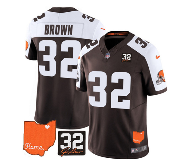 Cleveland Browns #32 Jim Brown Brown White 2023 F.U.S.E. With Jim Brown Memorial Patch Vapor Untouchable Limited Stitched Jersey - Zenithce