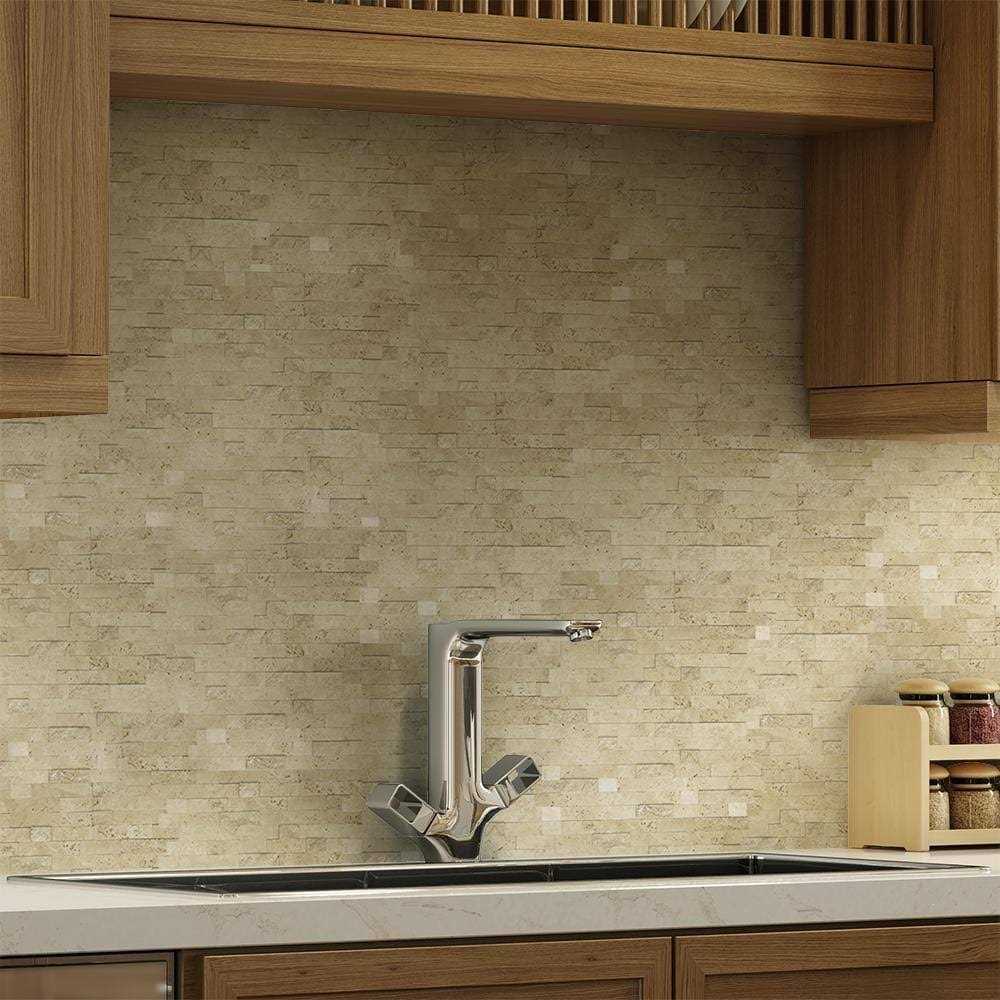 MosaicTileOutlet Linear Beige Travertine Peel and Stick Mosaic Tile - Zenithce