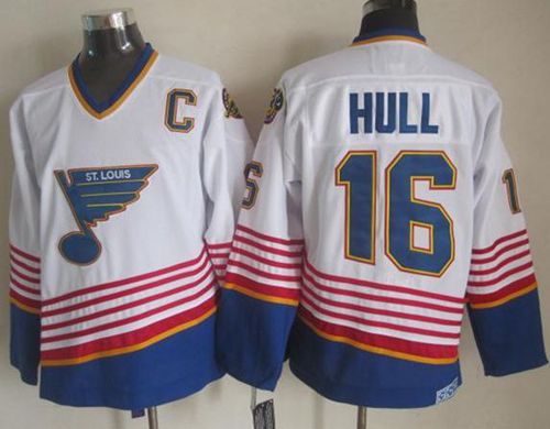 Blues #16 Brett Hull White Light Blue CCM Throwback Stitched Jersey - Zenithce