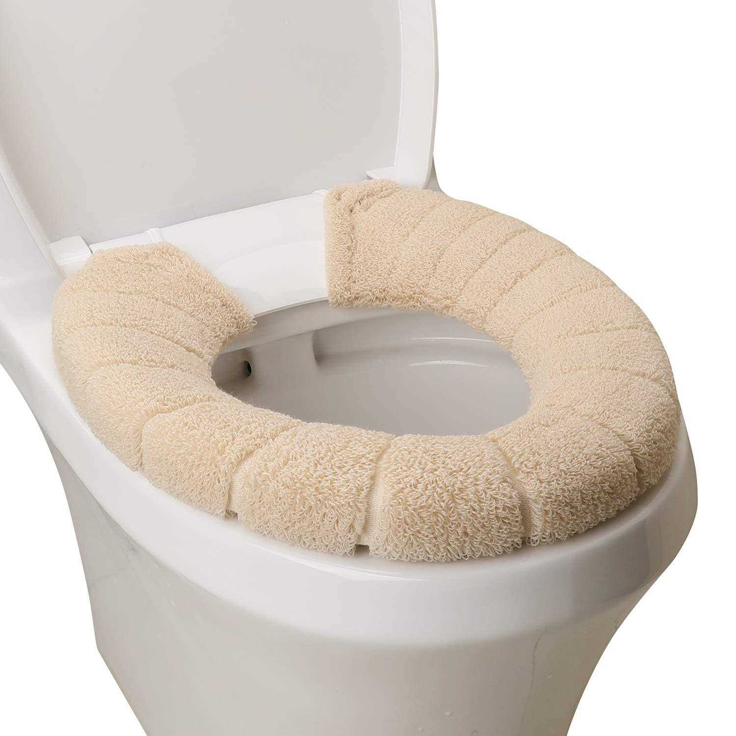 SENOMOR Toilet Seat Cover,Bathroom Soft Thicker Warmer with Snaps Fixed Stretchable Washable Fiber Cloth Toilet Seat Covers Pads Easy Installation& Cleaning - Zenithce