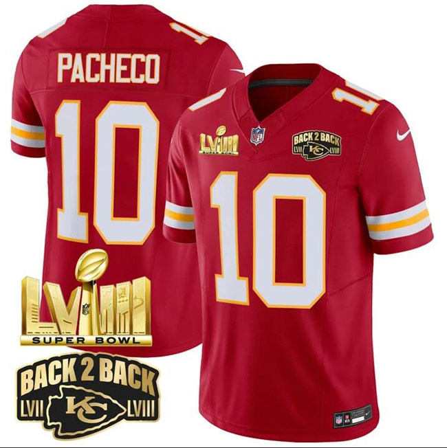 Kansas City Chiefs #10 Isiah Pacheco Red F.U.S.E. Super Bowl LVIII Back 2 Back Gold Patch Vapor Limited Stitched Jersey - Zenithce