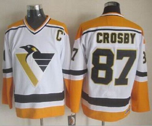 Penguins #87 Sidney Crosby White Yellow CCM Throwback Stitched Jersey - Zenithce