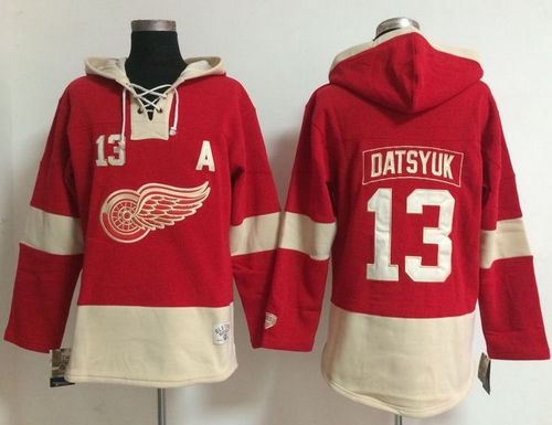 Detroit Red Wings #13 Pavel Datsyuk Red Women's Old Time Lacer NHL Hoodie - Zenithce