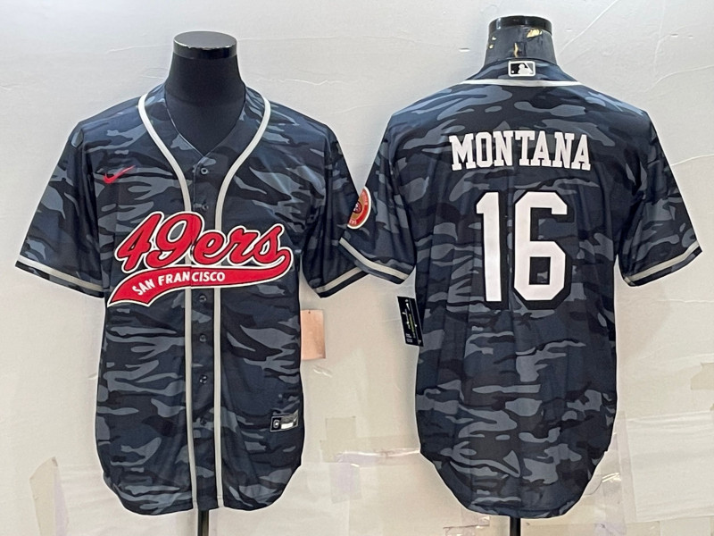 San Francisco 49ers #16 Joe Montana Gray Camo With Patch Cool Base Stitched Jersey - Zenithce