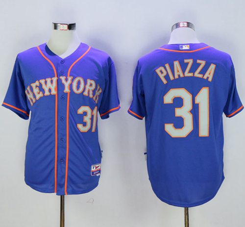Mets #31 Mike Piazza Blue(Grey NO.) Alternate Road 2016 Hall Of Fame Patch Stitched Jersey - Zenithce
