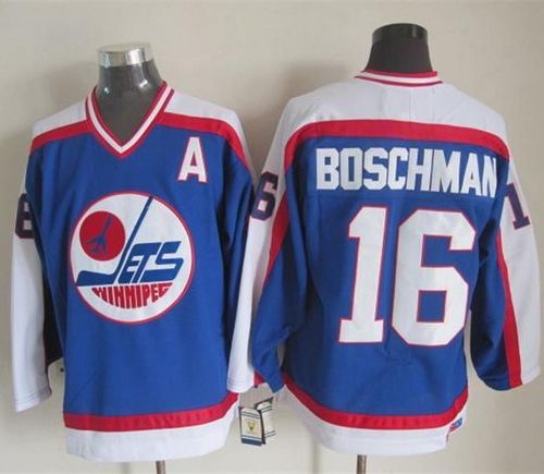 Jets #16 Laurie Boschman Blue White CCM Throwback Stitched Jersey - Zenithce