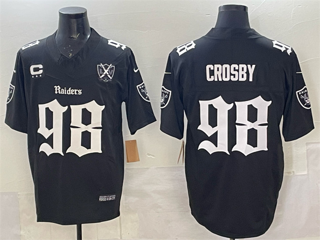 Las Vegas Raiders #98 Maxx Crosby Black F.U.S.E. Gothic Sin City Shadows Edition With 65th Anniversary 3-Star C Patch Vapor Untouchable Limited Stitched Jersey - Zenithce