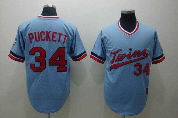 Mitchelland Ness Twins #34 Kirby Puckett Stitched Light Blue Throwback Jersey - Zenithce