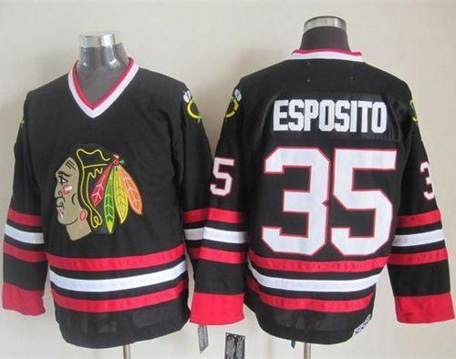 Blackhawks #35 Tony Esposito Black CCM Throwback Stitched Jersey - Zenithce