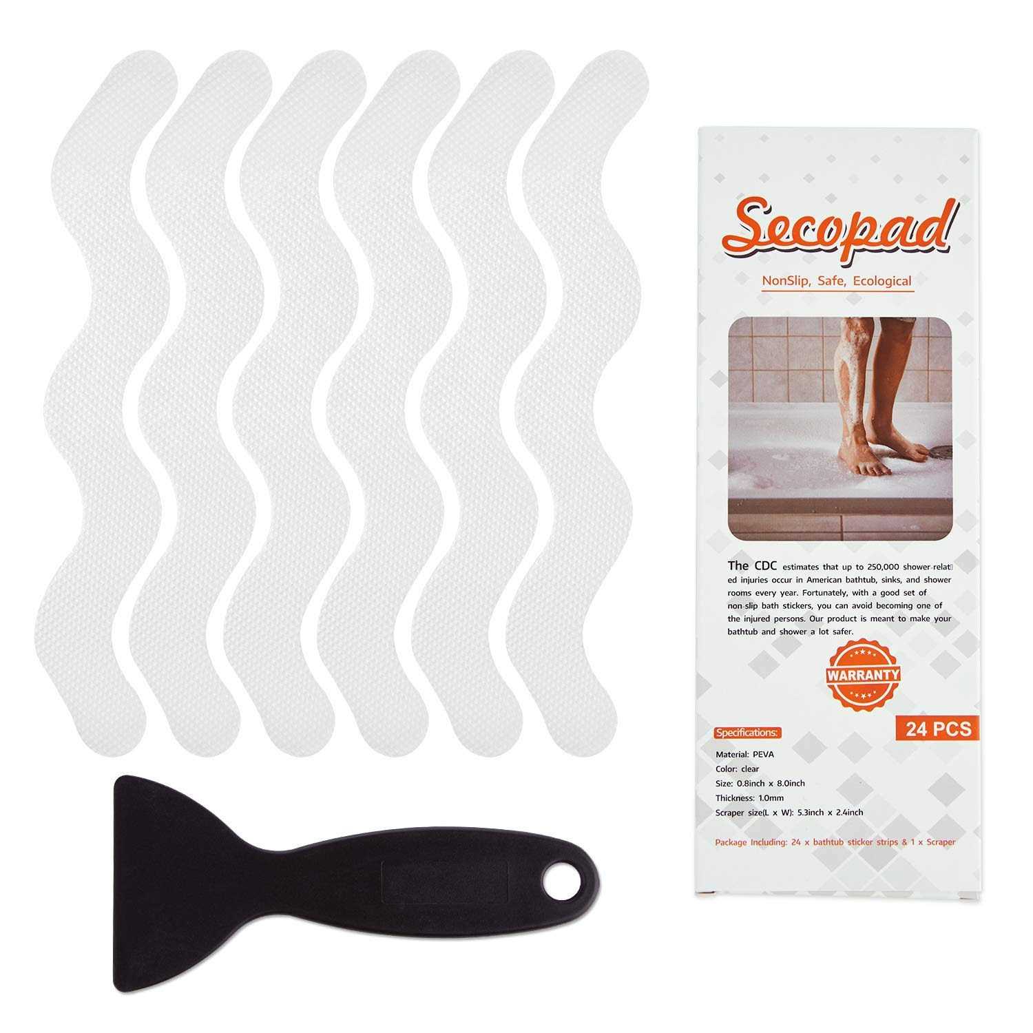Secopad Bathtub Stickers Non-Slip 24 PCS Safety Shower Treads Adhesive Appliques with Premium Scraper - Zenithce