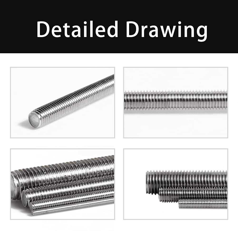 Feelers 304 Stainless Steel M12-1.75 Fully All Threaded Rod - Zenithce