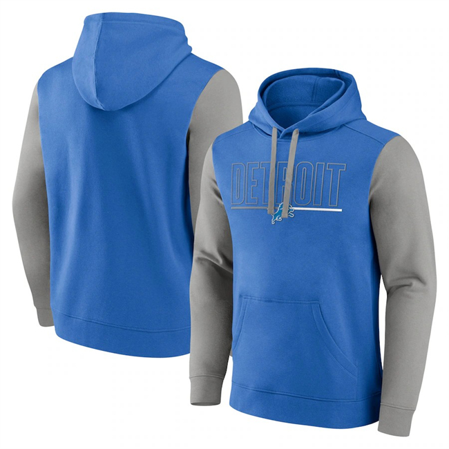 Detroit Lions Blue Gray Outline Pullover Hoodie - Zenithce
