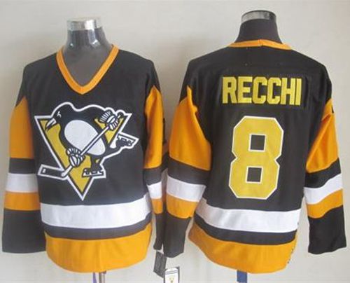 Penguins #8 Mark Recchi Black CCM Throwback Stitched Jersey - Zenithce