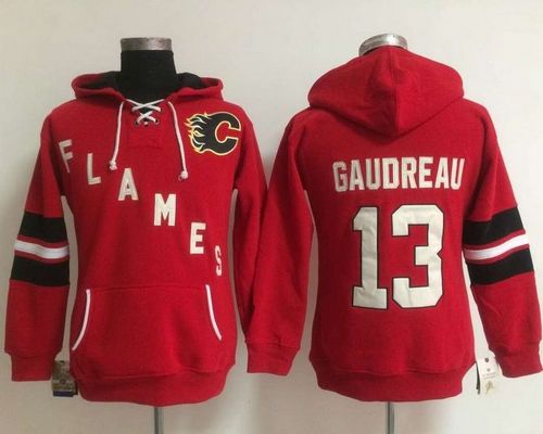 Calgary Flames #13 Johnny Gaudreau Red Women's Old Time Heidi NHL Hoodie - Zenithce