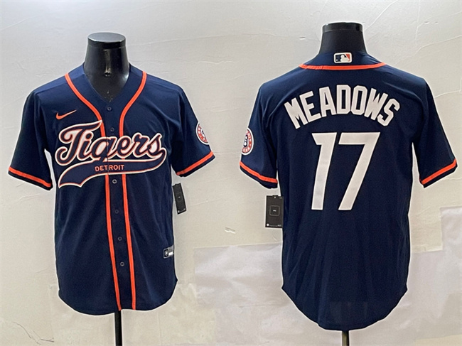 Detroit Tigers #17 Parker Meadows Navy With Patch Cool Base Stitched Jersey - Zenithce