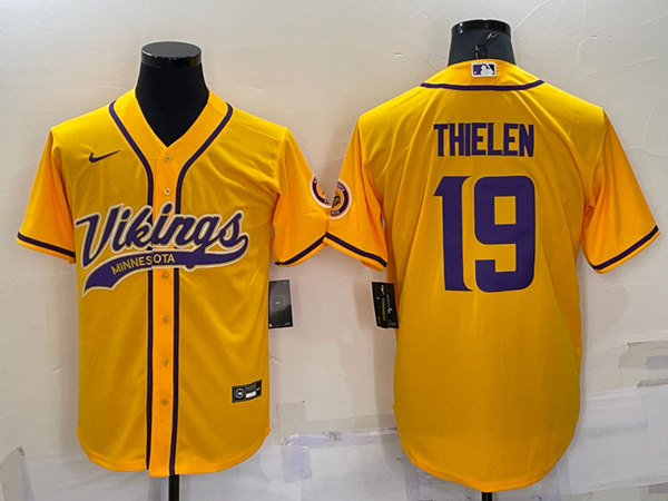 Minnesota Vikings #19 Adam Thielen Yellow With Patch Cool Base Stitched Baseball Jersey - Zenithce