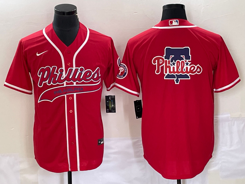 Philadelphia Phillies Red Team Big Logo Cool Base Stitched Jersey - Zenithce