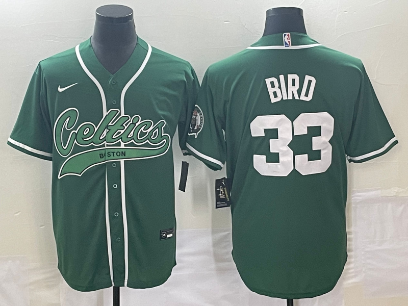 Boston Celtics #33 Larry Bird Green With Patch Stitched Baseball Jersey - Zenithce