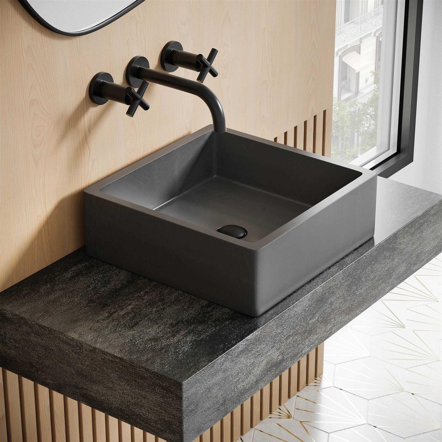 Swiss Madison Lisse 14.5 Round Concrete Vessel Bathroom Sink in Dark Grey - Zenithce