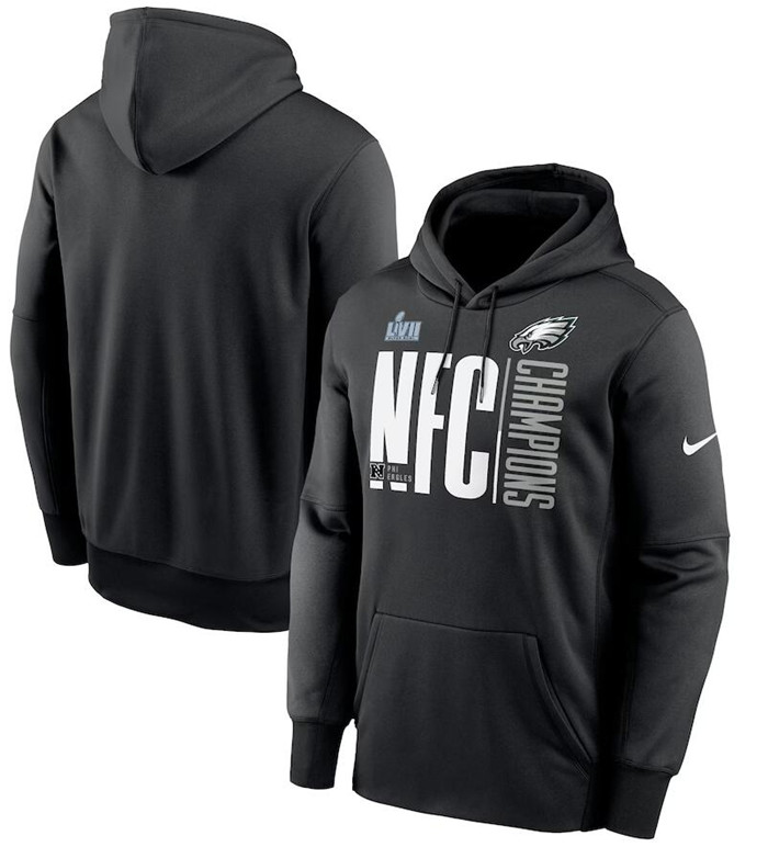 Philadelphia Eagles Black 2022 NFC Champions Iconic Therma Performance Pullover Hoodie - Zenithce