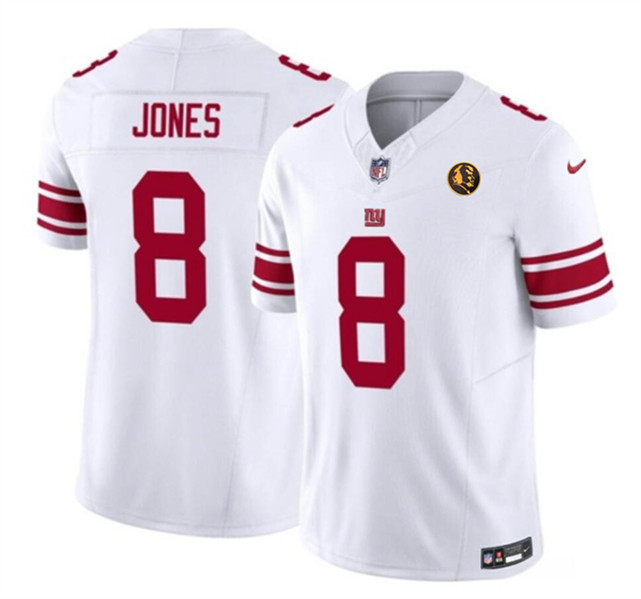 New York Giants #8 Daniel Jones White 2023 F.U.S.E. With John Madden Patch Vapor Limited Stitched Jersey - Zenithce
