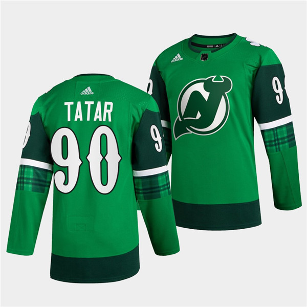 New Jersey Devils #90 Tomas Tatar Green Warm-Up St Patricks Day Stitched Jersey - Zenithce
