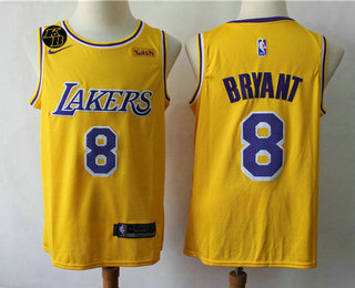 Los Angeles Lakers #8 Kobe Bryant Yellow With KB Patch 2018-2019 Wish Swingman Stitched Jersey - Zenithce