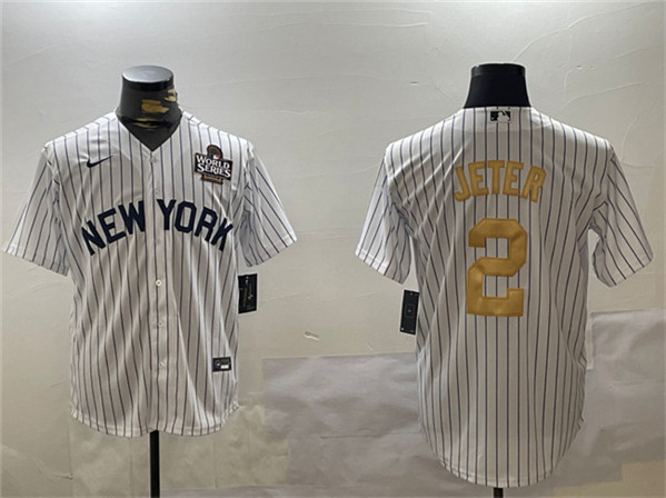 New York Yankees #2 Derek Jeter White Gold 2024 World Series Cool Base Stitched Jersey - Zenithce