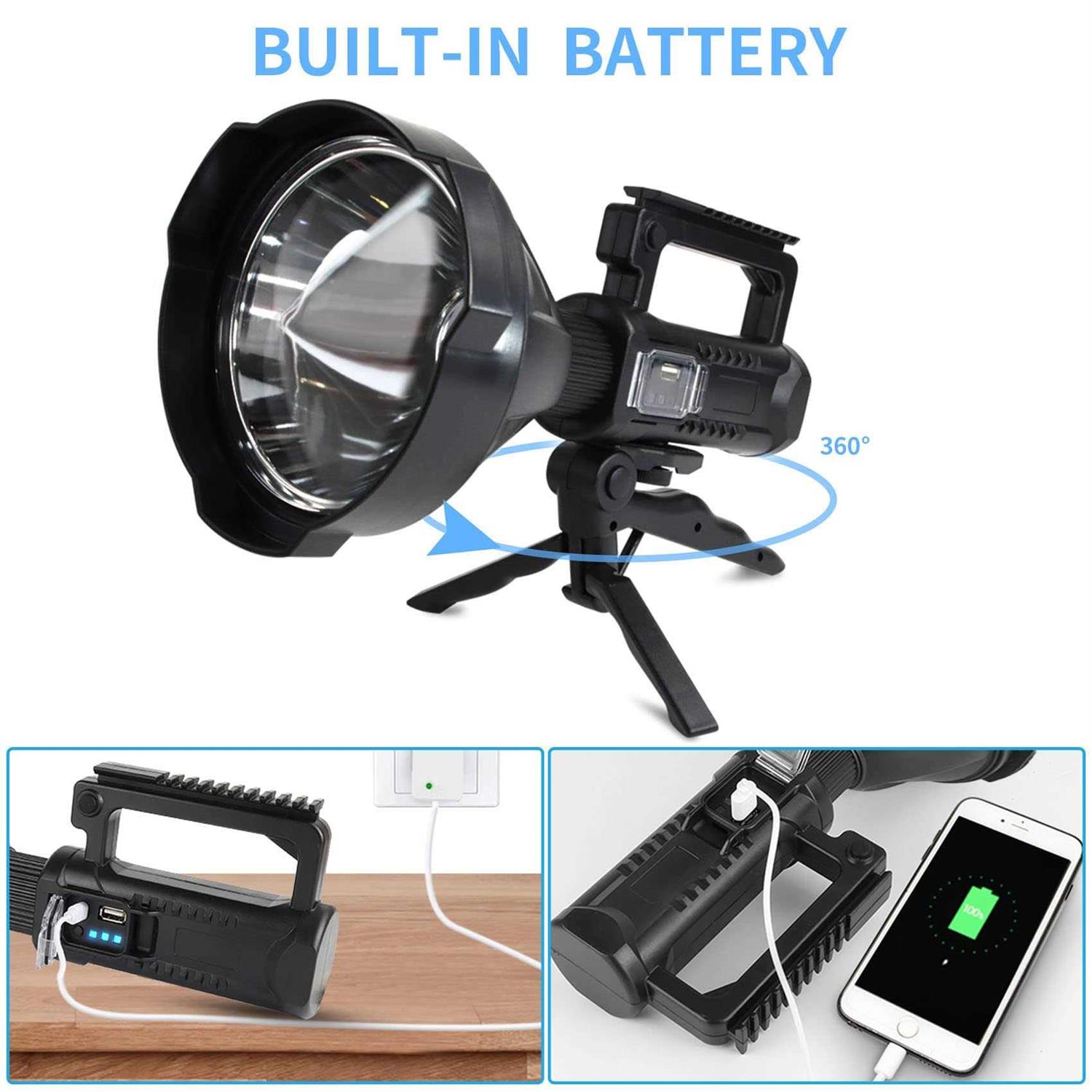 Foleto Rechargeable LED Spotlight Flashlights High Lumens Super Bright Flashlight with 4 Modes Ipx5 Waterproof - Zenithce