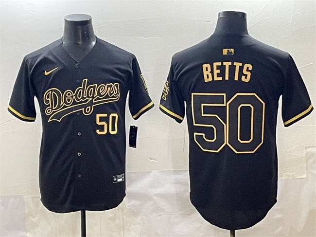 Los Angeles Dodgers #50 Mookie Betts Black Gold Limited Stitched Jersey - Zenithce